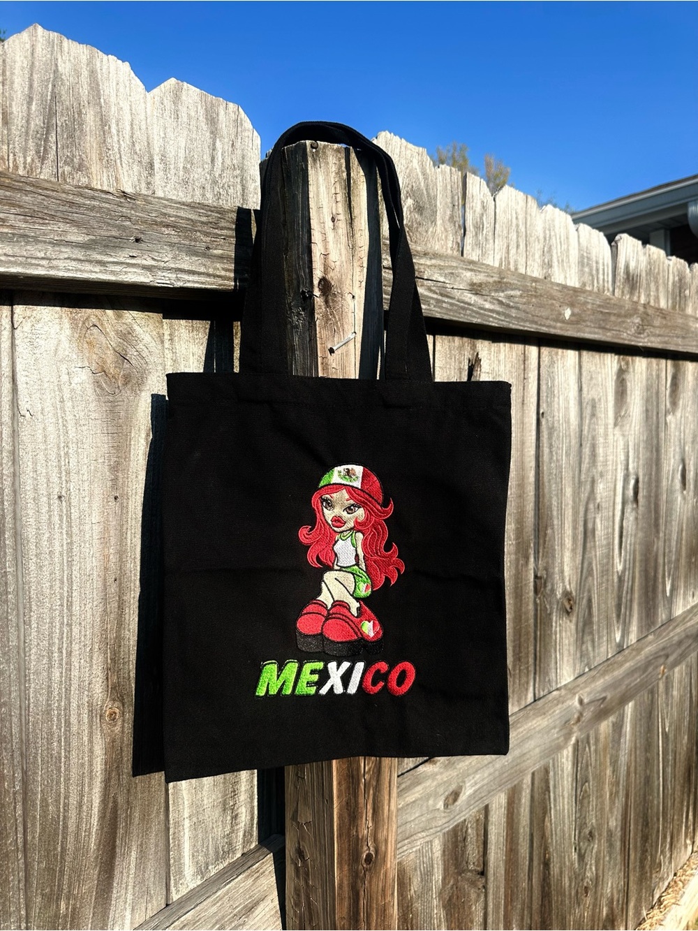 Black Mexico Embroidered Tote Bag